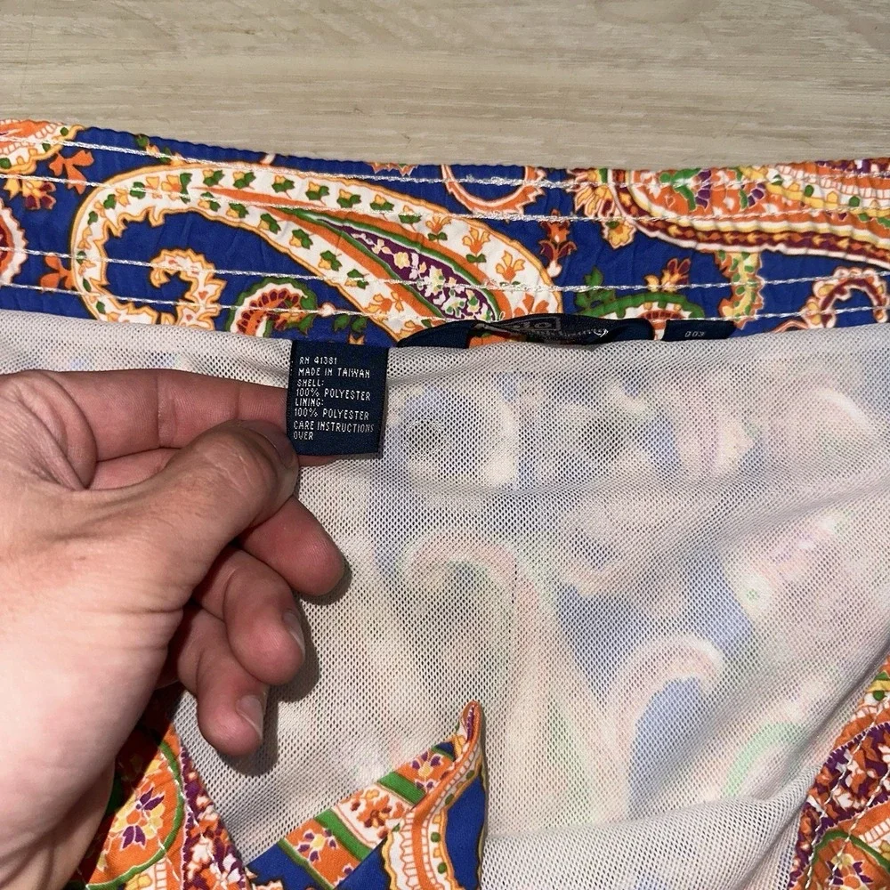 Polo‎ Ralph Lauren Swim Shorts Mens LARGE Orange paisley pull on lined Beach